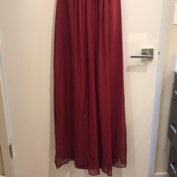 Dessy Burgundy Gold Lux Chiffon Bridesmaids Dress - Picture 8 of 8